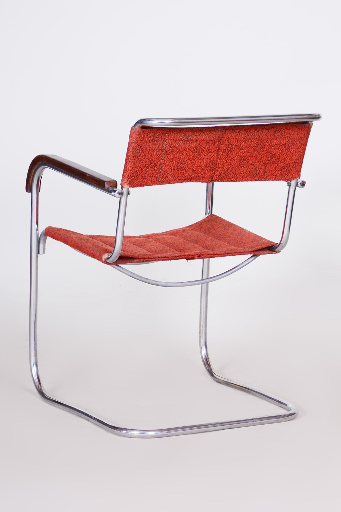 Red Bauhaus Armchair by Marcel Breuer, Mücke, Melder, Beech, Chrome, 1930s For Sale 4