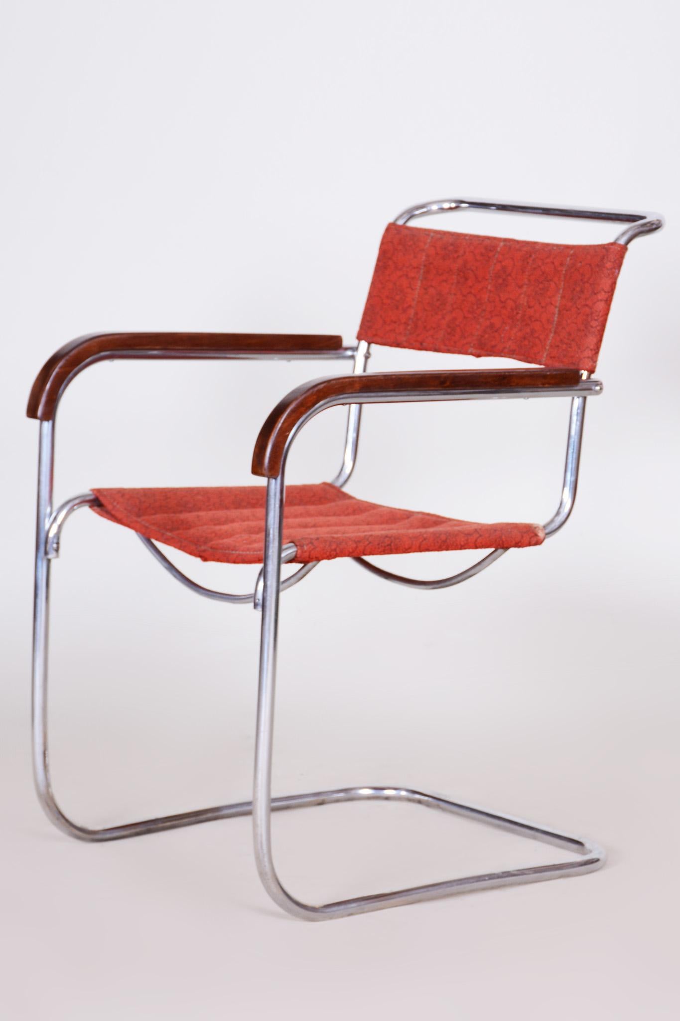 Red Bauhaus Armchair by Marcel Breuer, Mücke, Melder, Beech, Chrome, 1930s For Sale 1