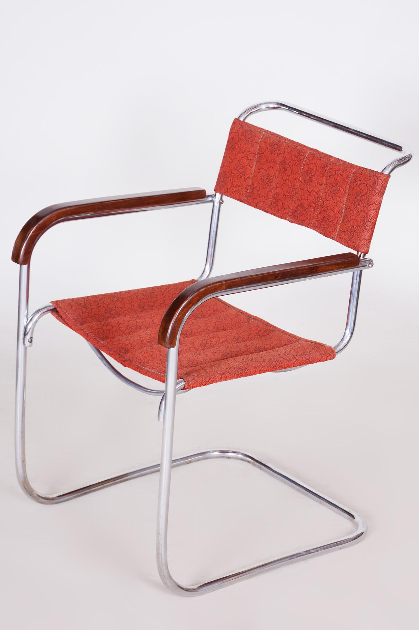 Red Bauhaus Armchair by Marcel Breuer, Mücke, Melder, Beech, Chrome, 1930s For Sale 2