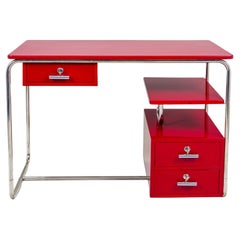 Red Bauhaus Writing Desk Made in 1930s Germany, Restored 
