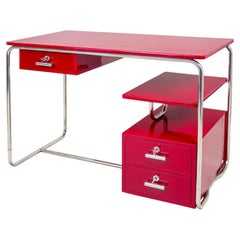 Red Bauhaus Writing Desk Made in 1930s Germany, Restored