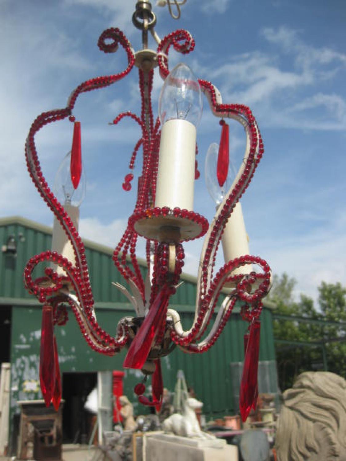 European Red Beaded Decorative Chandelier, 20th Century For Sale