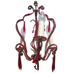 Red Beaded Decorative Chandelier, 20th Century