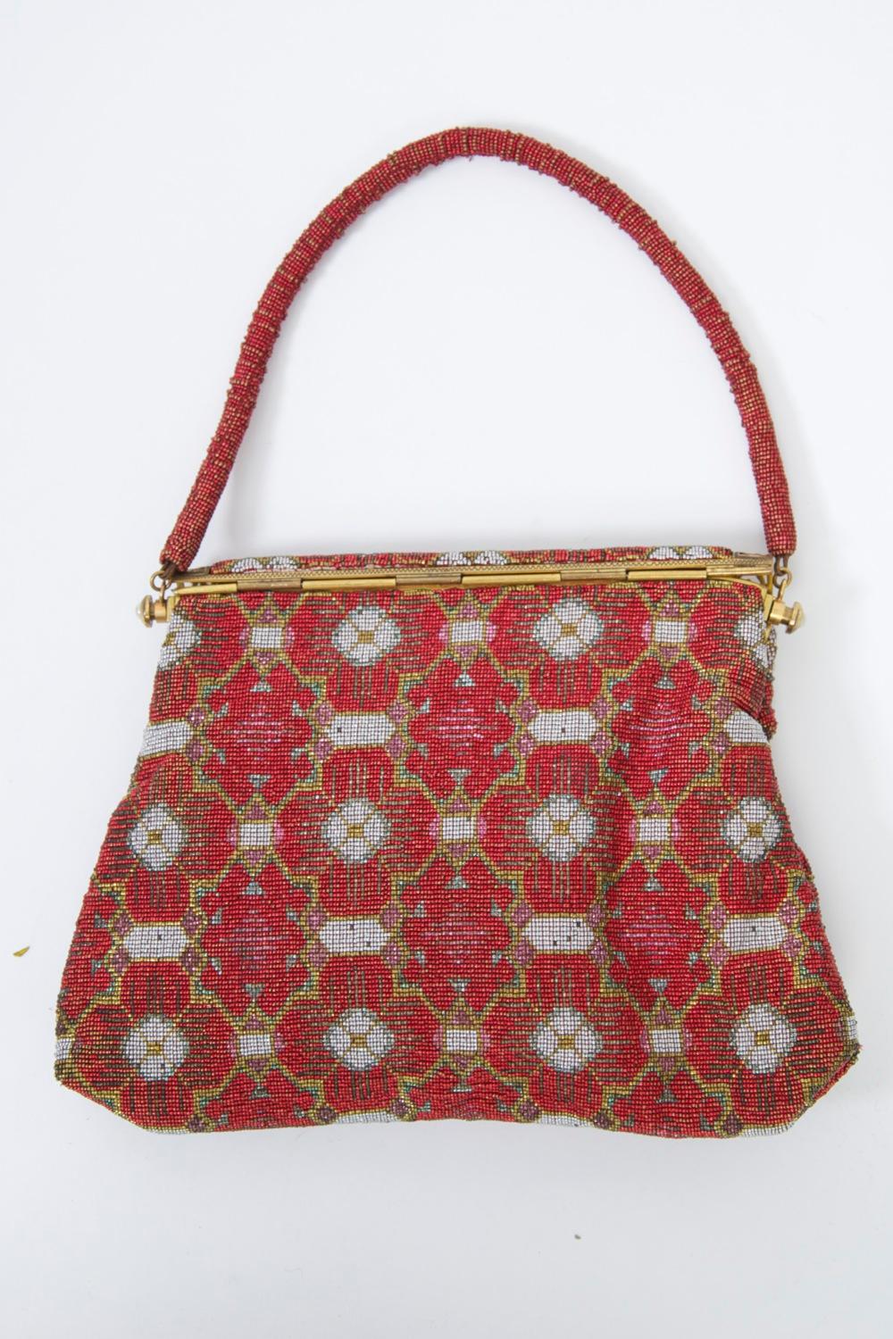 red beaded handbag bag