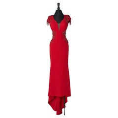 Rotes perlenbesetztes Abendkleid mit durchsichtigem Tüll Gai Mattiolo The Red Carpet