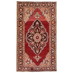 Red, Beige and Brown Handmade Wool Turkish Old Anatolian Konya Distressed Rug Red, Beige and Brown Handmade Wool Turkish Old Anatolian Konya Distressed Rug