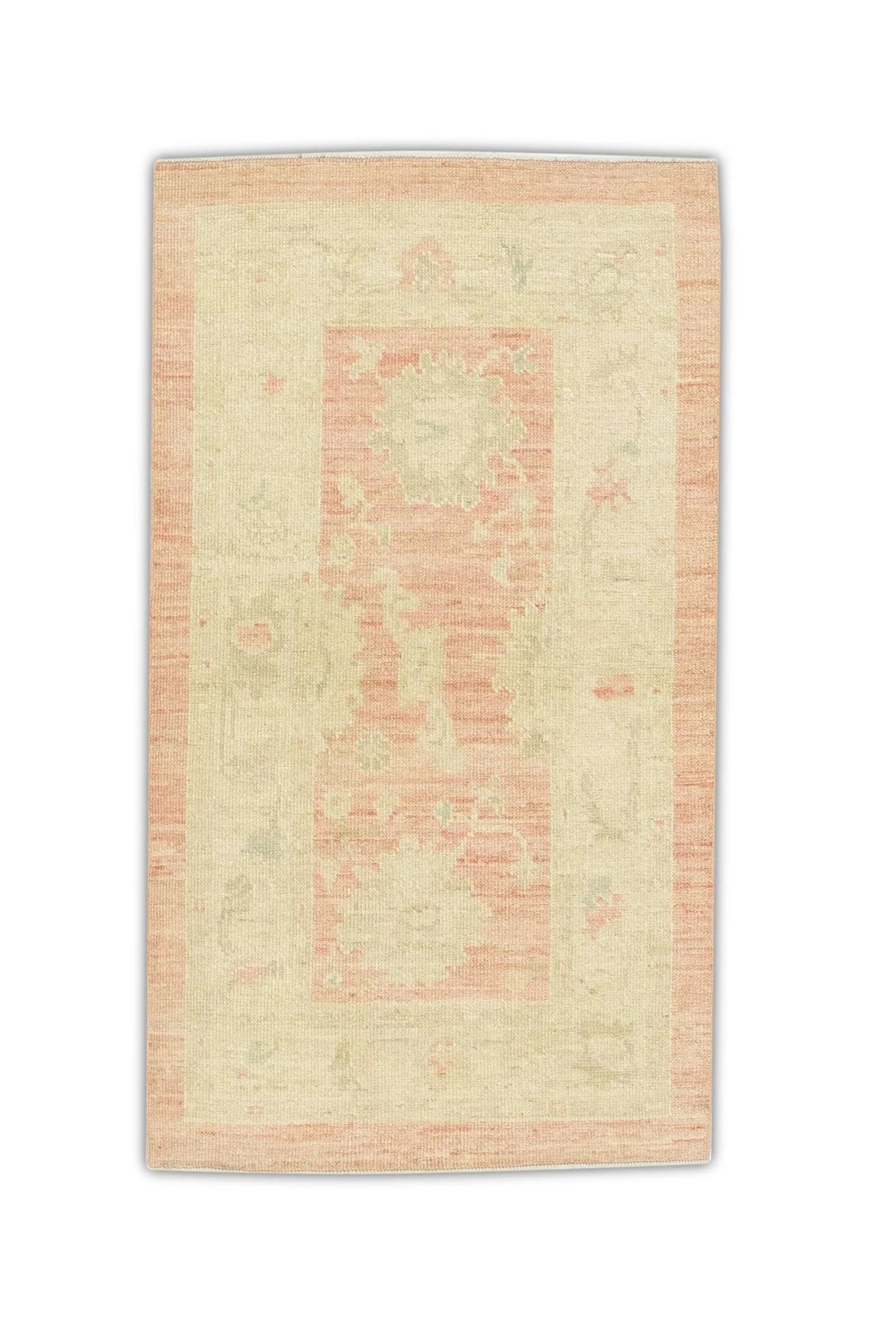 Contemporary Red & Beige Handwoven Wool Turkish Oushak Rug 2'11