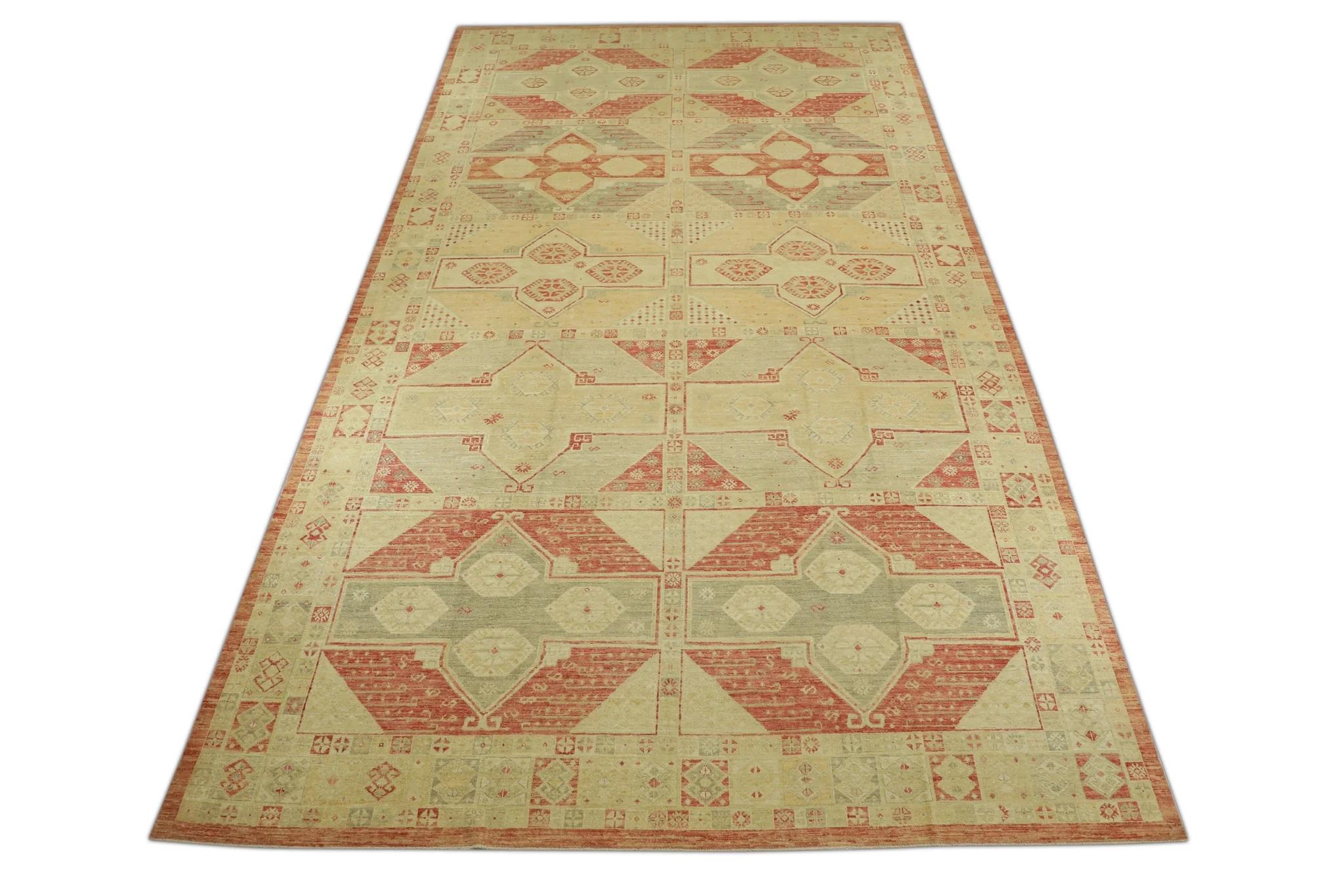 Contemporary Red & Beige Turkish Finewoven Wool Oushak Rug 11' x 19'9