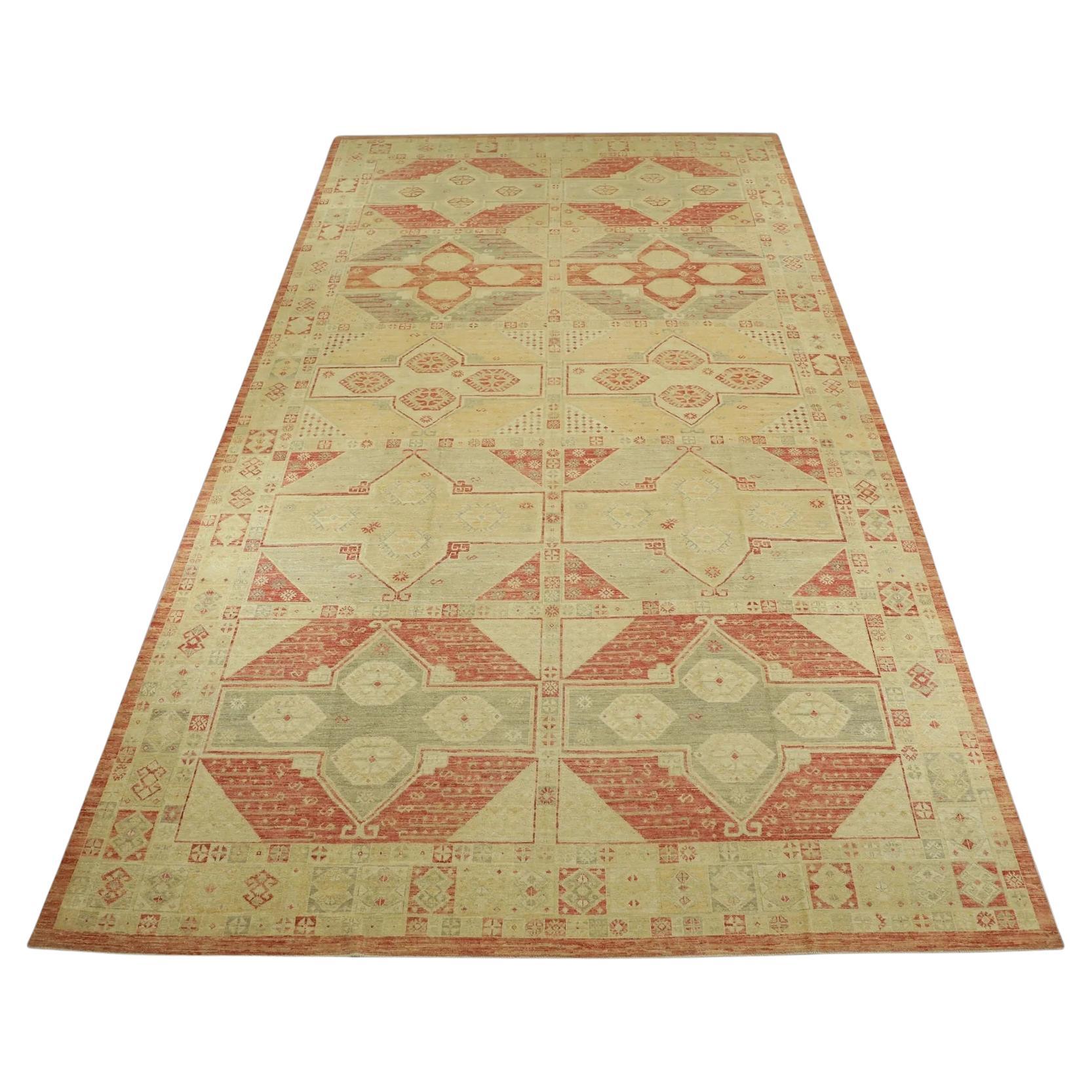 Red & Beige Turkish Finewoven Wool Oushak Rug 11' x 19'9" For Sale
