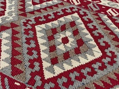 Red & Beige Van Tribal Kurdish Kilim • Handmade Vintage Flatweave Rug (5×8)