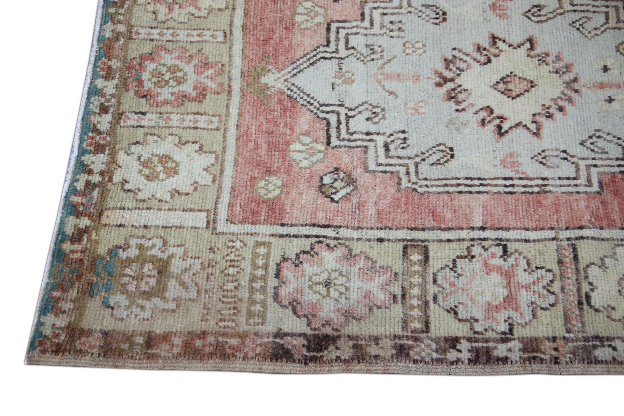 Tribal Red & Beige Vintage Turkish Runner 3'9