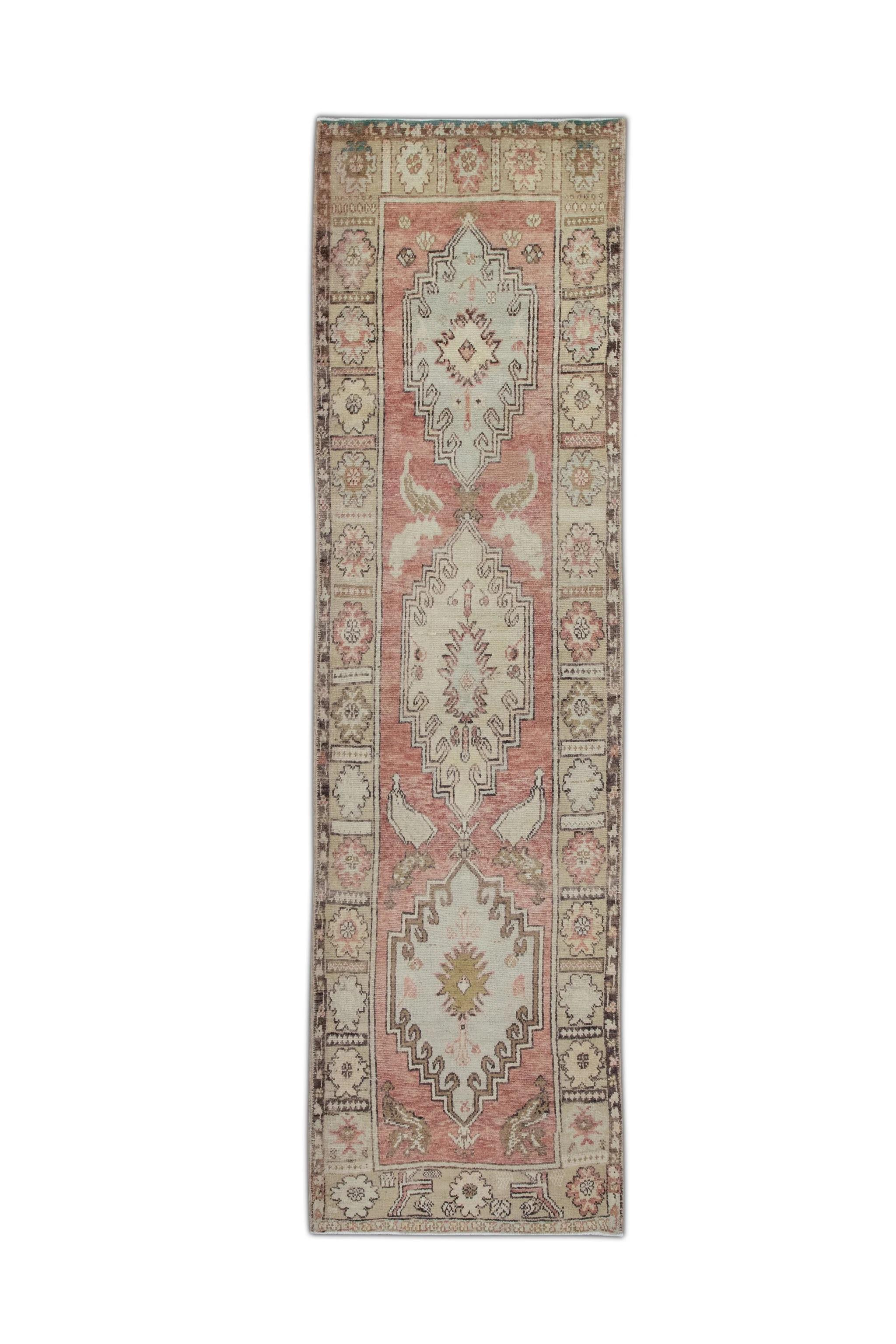 Mid-20th Century Red & Beige Vintage Turkish Runner 3'9