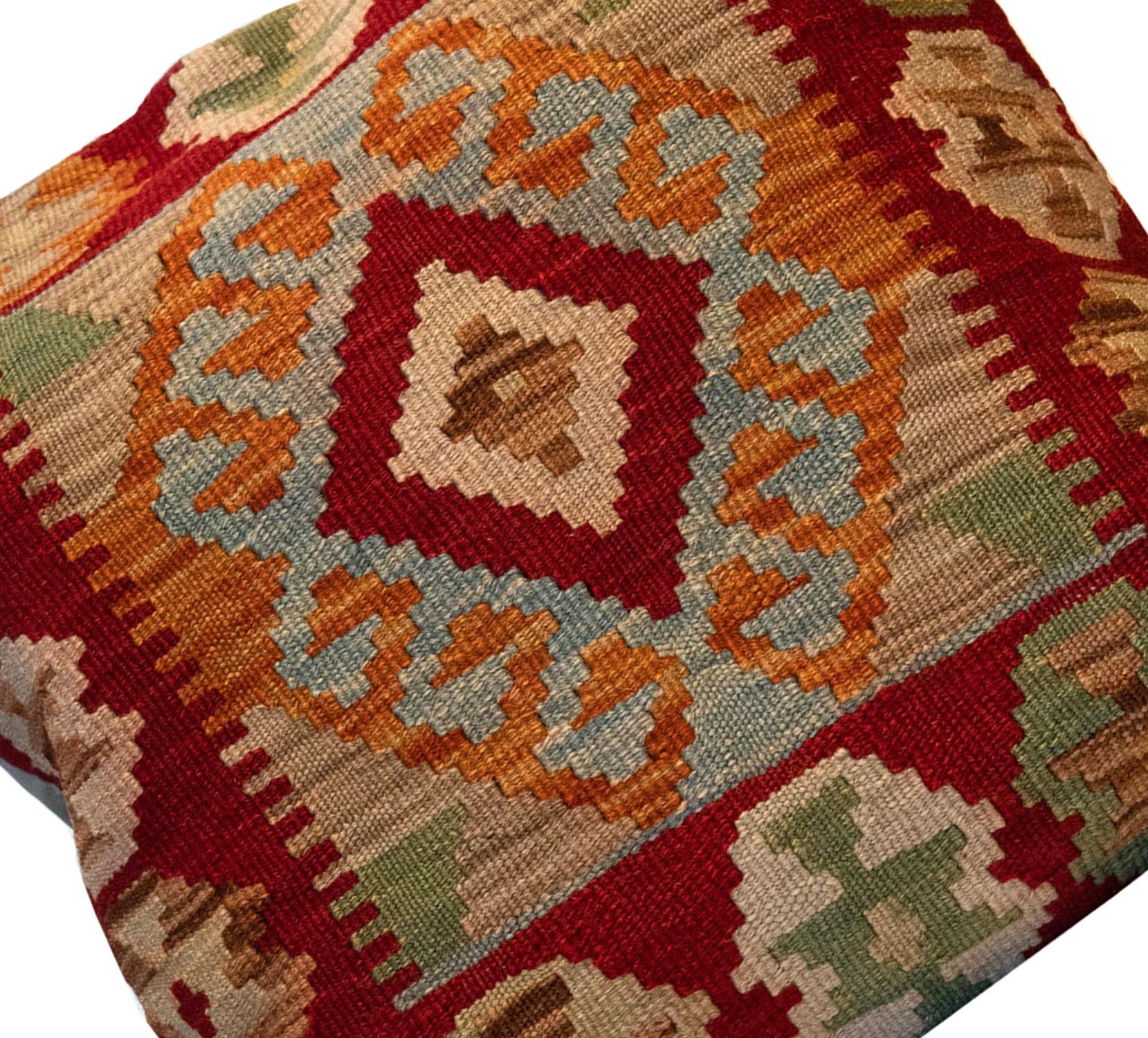 Vegetable Dyed Red Beige Wool Geometric Kilim Cushion Cover Handmade Oriental Scatter Pillow