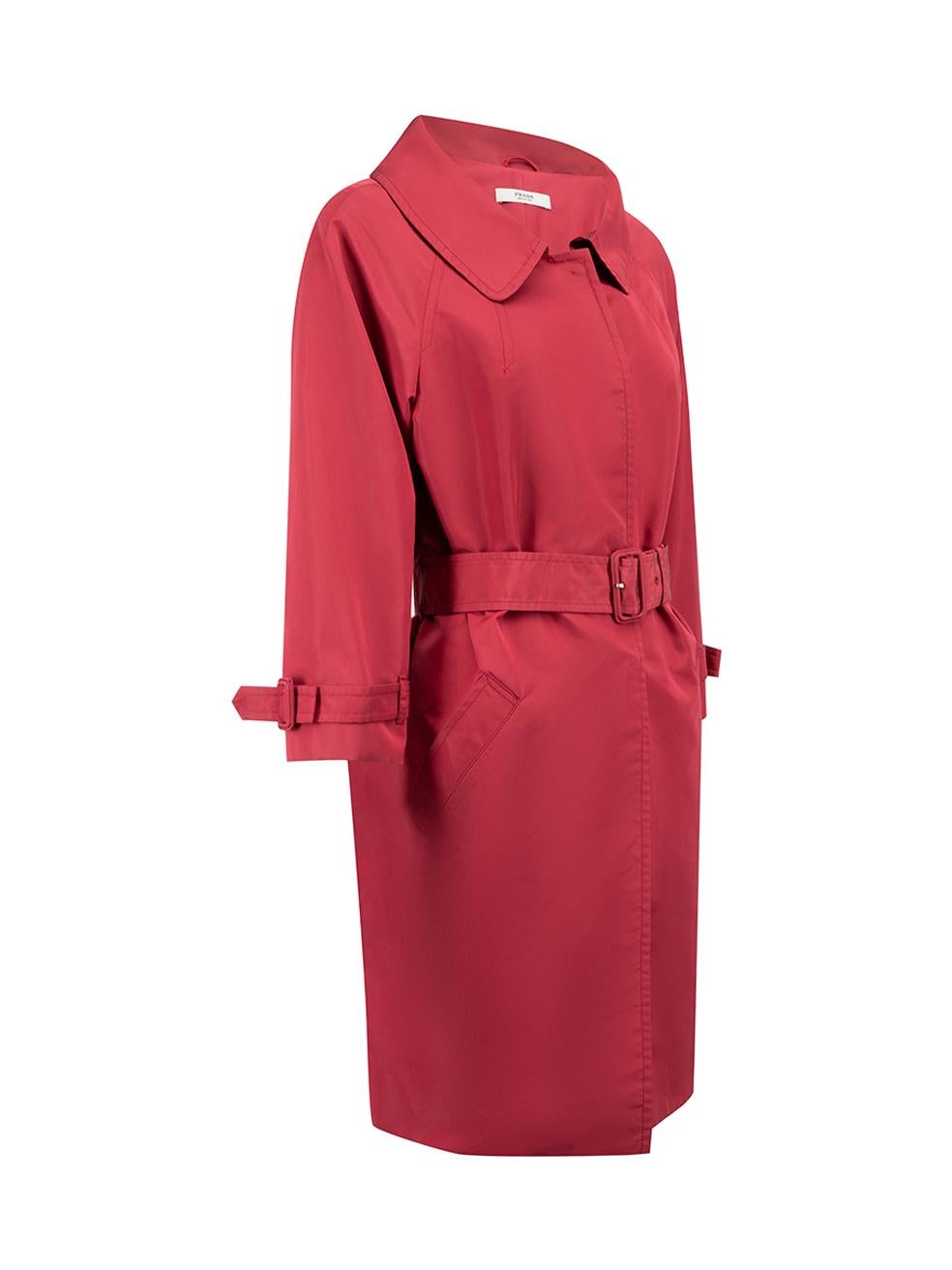 CONDITION is Good. Minor wear to coat is evident. Light wear to both cuffs with discolouration and both cuff buckles have become frayed on this used Prada designer resale item.



Details


Red

Silk

Mid length coat

Front snap button closure

3/4