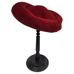 Red Beret Hat French Art Nouveau, Red Velvet