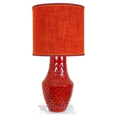 Red Bitossi Ceramic Table Lamp with New Custom Made Lampshade