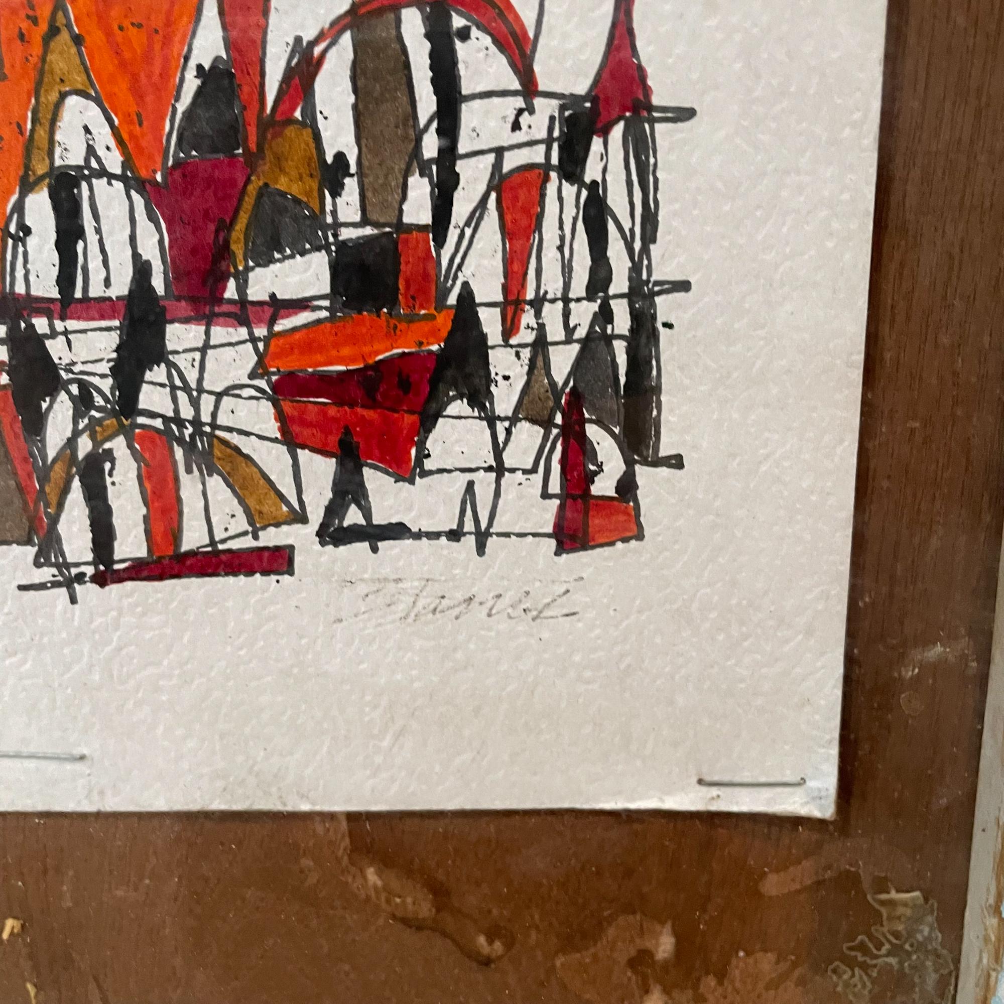 1970s Red Black Abstract Art Ink on Paper Style Carlos Merida Modern Mexico In Good Condition In Chula Vista, CA
