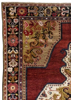 Red, Black and Gold Handmade Wool Turkish Old Anatolian Konya Rug