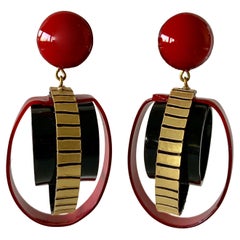 Red, Black and Gold Sphere Architectural Statement Earrings