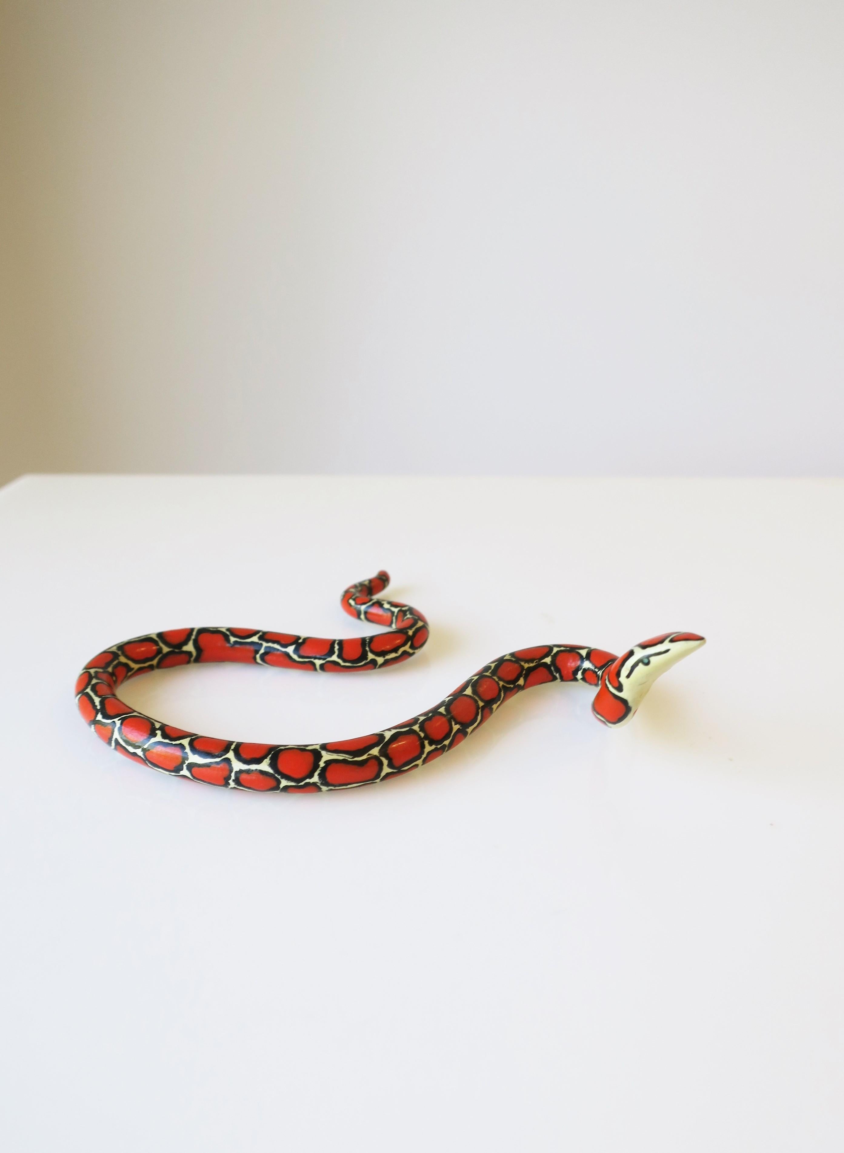 Red Black and White Terracotta Ceramic Snake 6