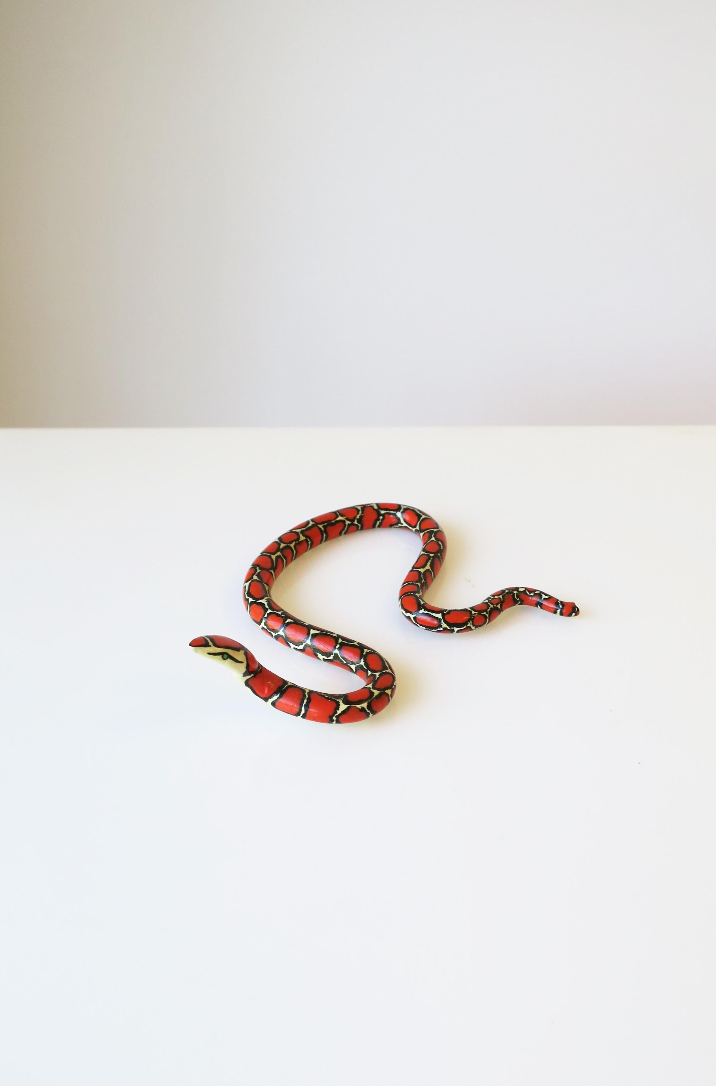 Art Deco Red Black and White Terracotta Ceramic Snake