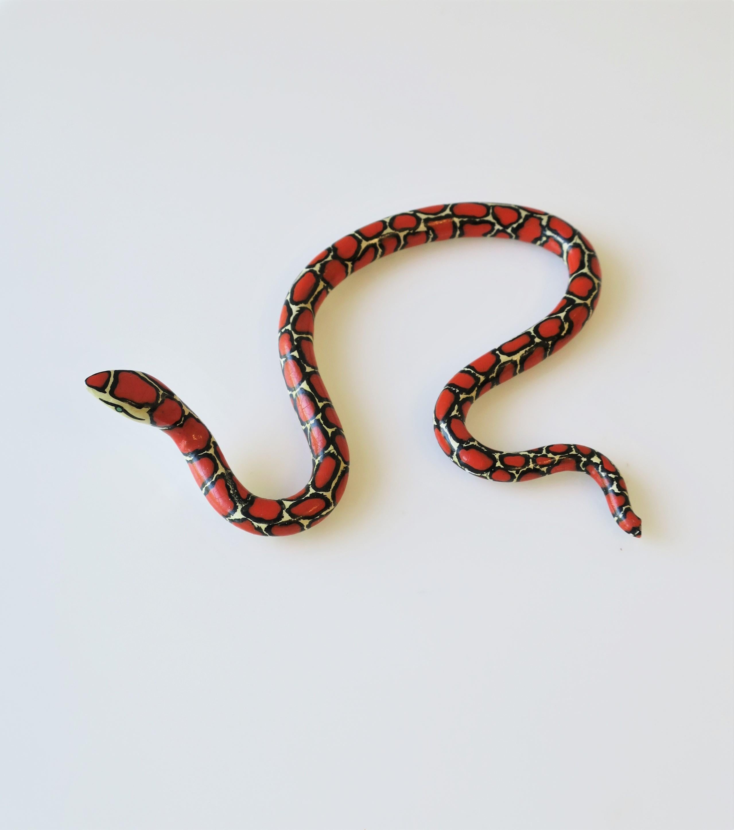 Hand-Painted Red Black and White Terracotta Ceramic Snake