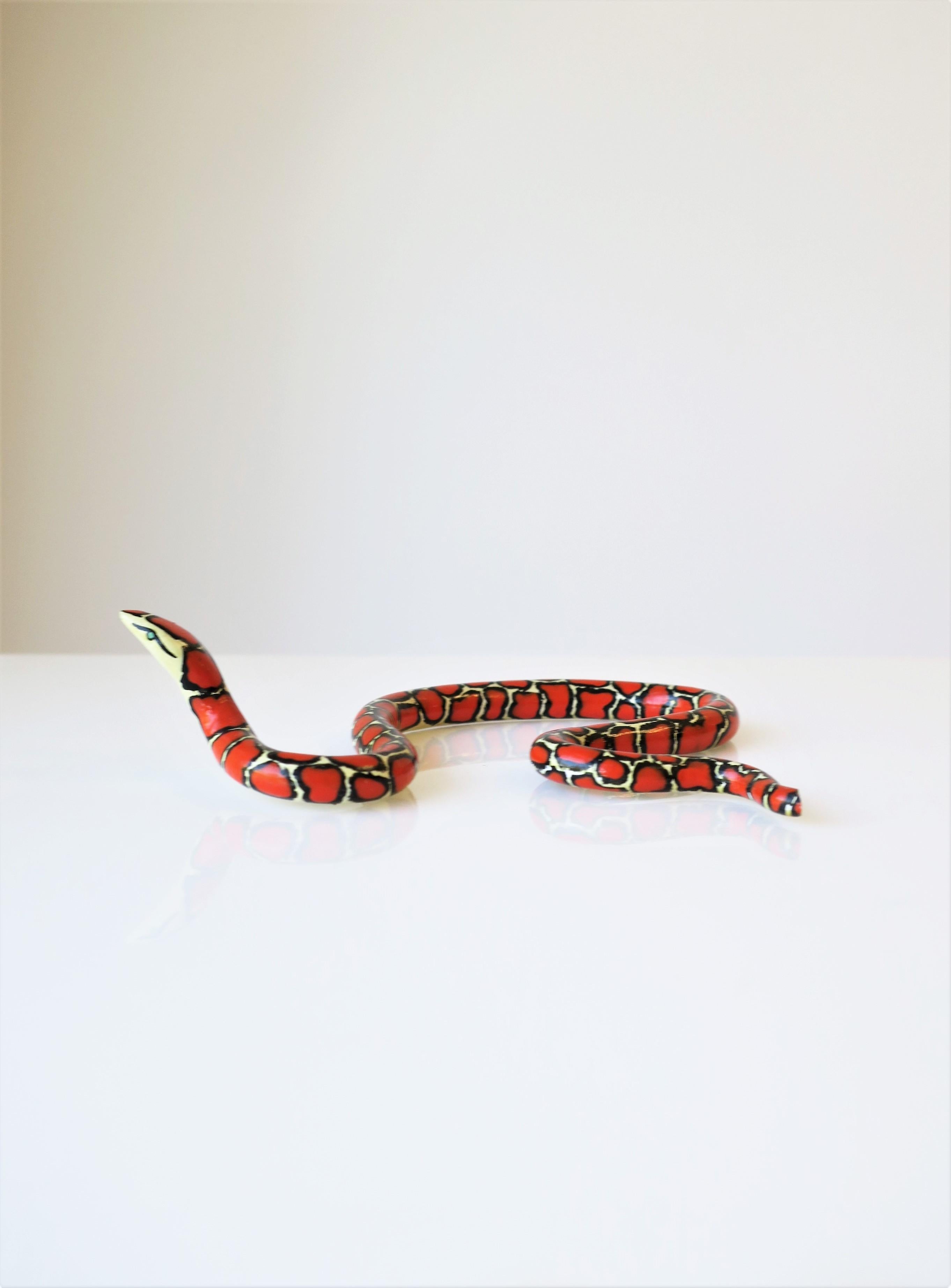 Red Black and White Terracotta Ceramic Snake In Good Condition In New York, NY