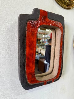 Red + Black Ceramic Mirror by Nathalie Soufflet, "Curiosa" Series, France 21st C