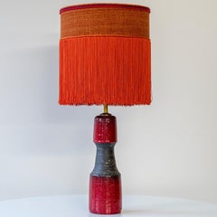 Red Black Ceramic Table Lamp, Custom Orange Lampshade by R. Houben