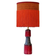 Red Black Ceramic Table Lamp, Custom Orange Lampshade by R. Houben