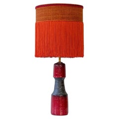 Red Black Ceramic Table Lamp, Custom Orange Lampshade by R. Houben