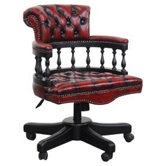 Red/ black cowhide leather and wood chesterfield office chair