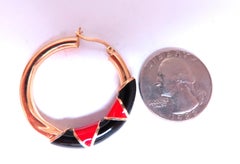 Red Black Enamel Tubular Hoop Earrings 14kt yellow gold 45477*