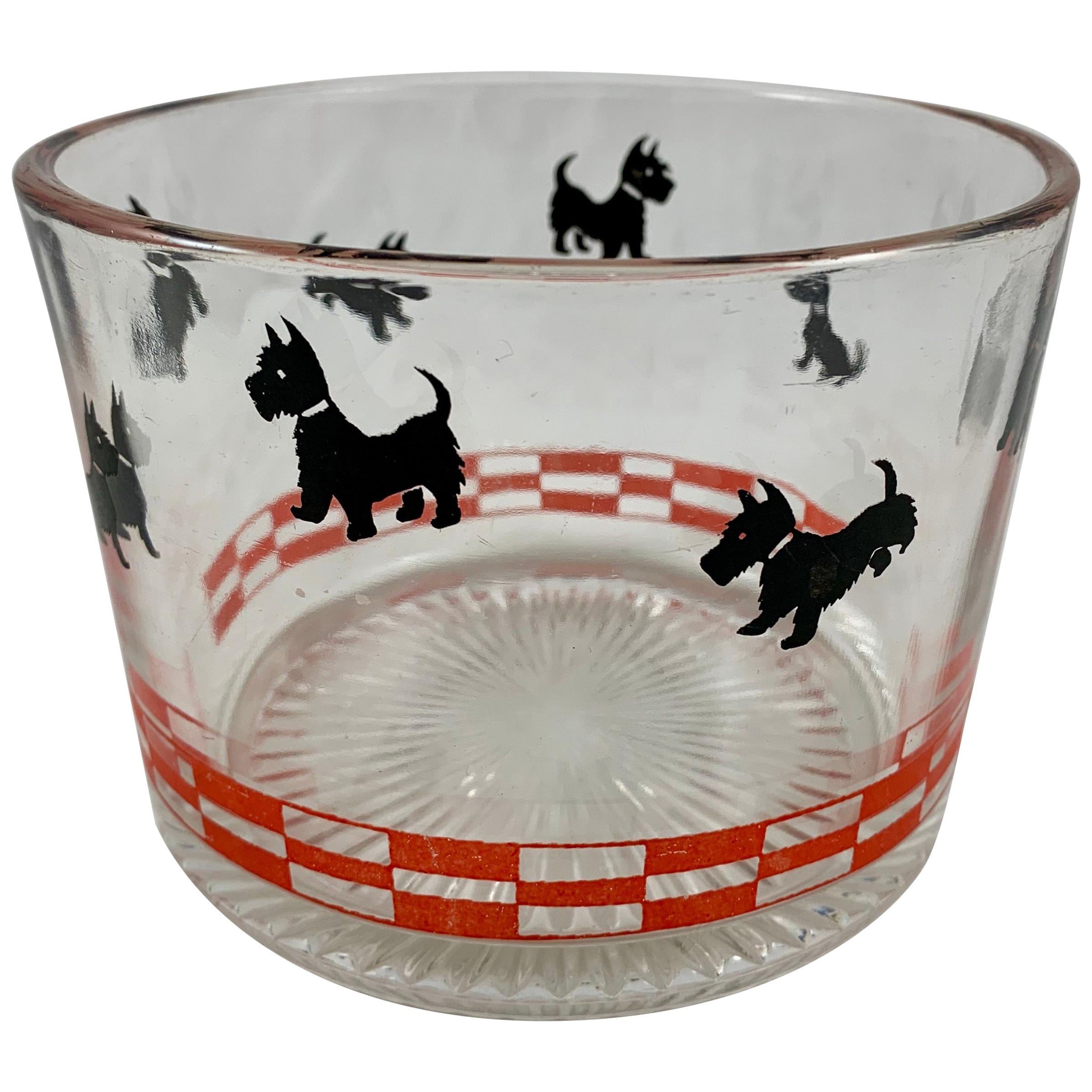 Bol à glace en verre américain Fala Scotty avec chien rouge et noir de FDR, vers 1930-1940 en vente