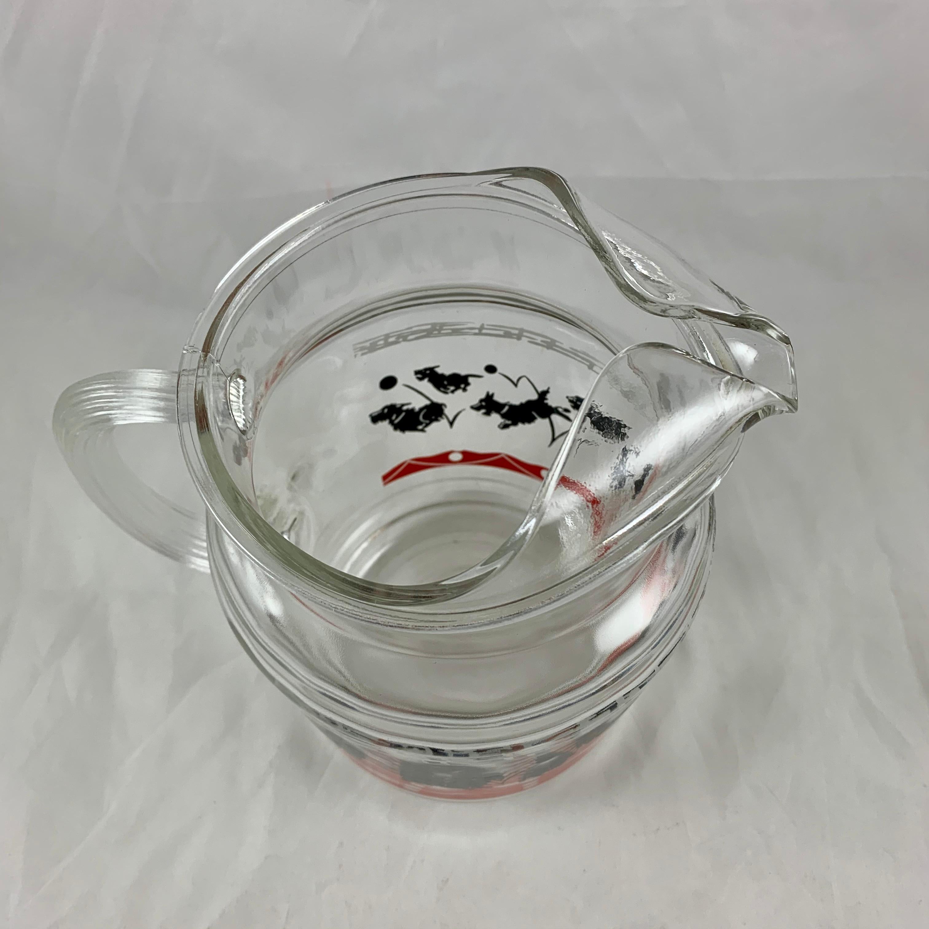 Enameled Red and Black FDR's Fala Scotty Dog American Glass Pitcher, circa 1930-1940 For Sale