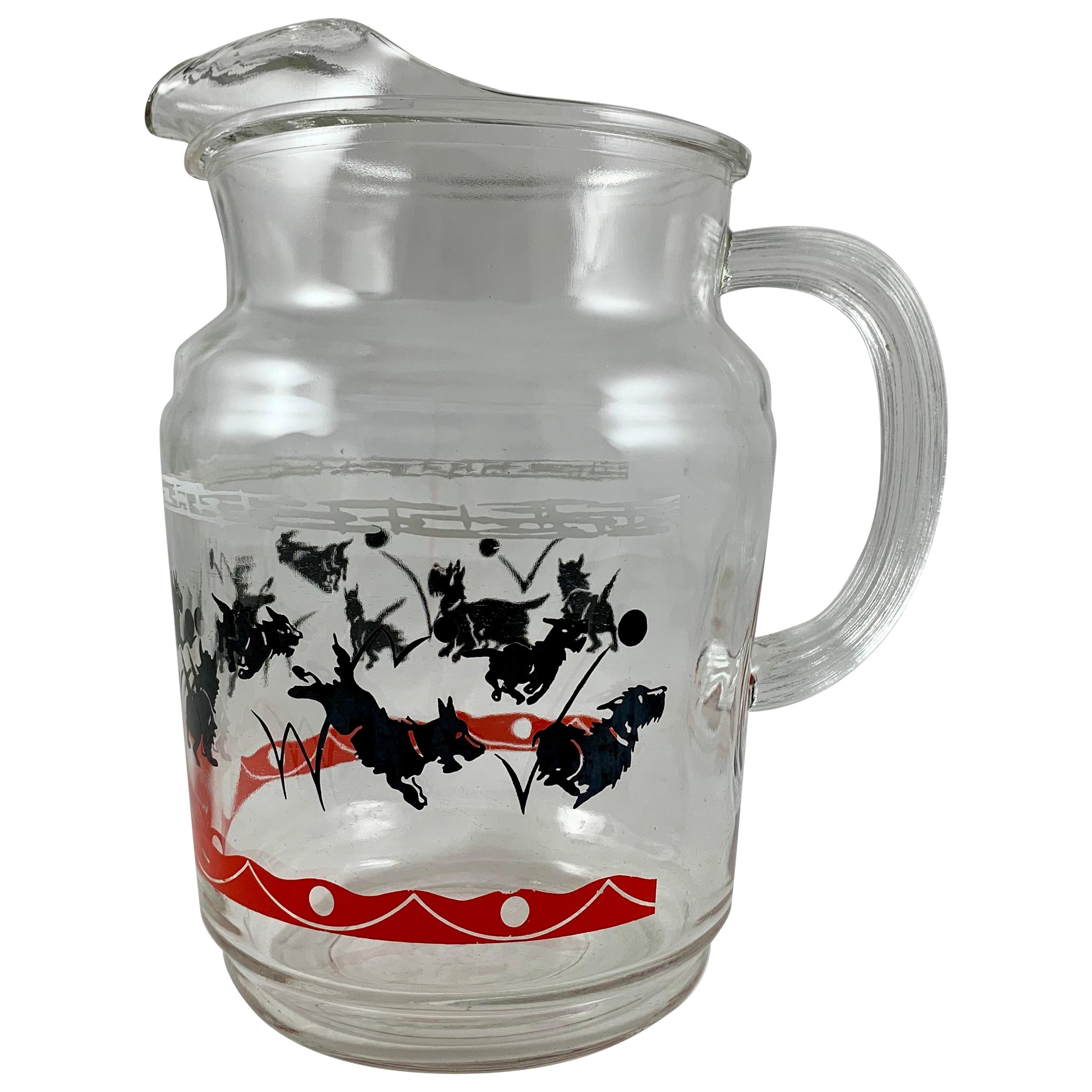 Red and Black FDR's Fala Scotty Dog American Glass Pitcher, circa 1930-1940