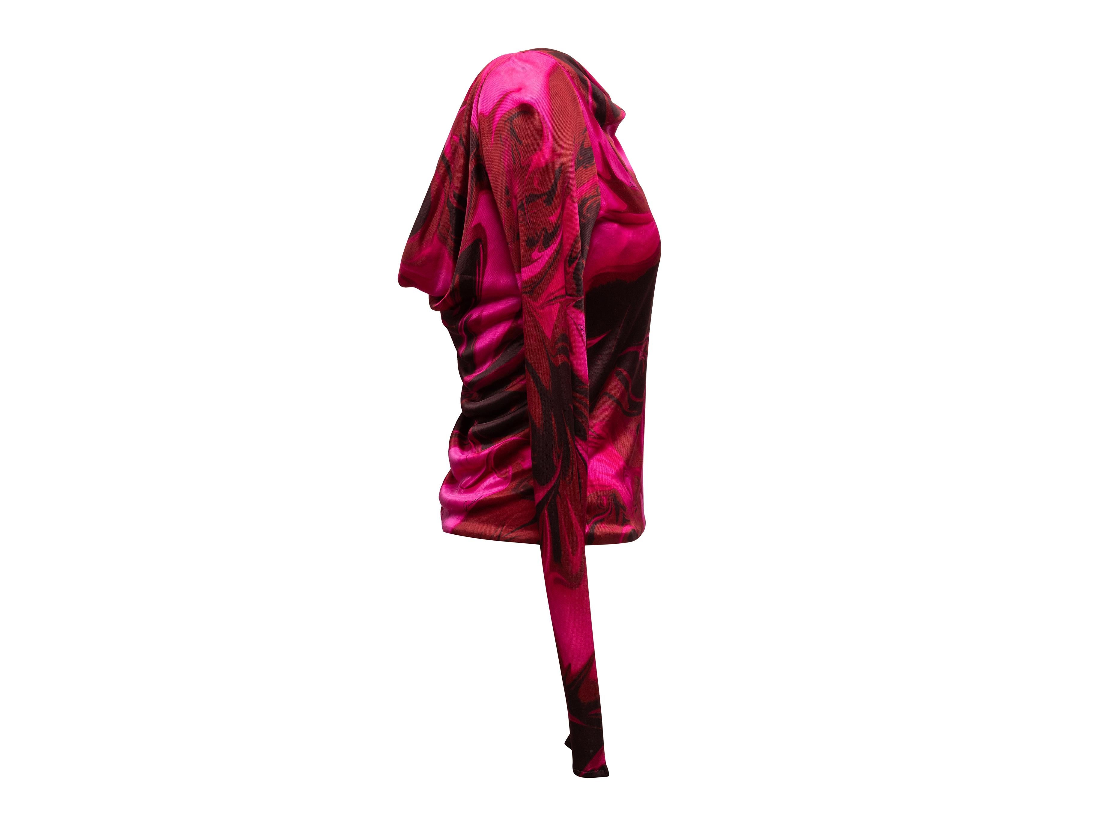 Red and black swirl print long sleeve top. From the Tom Ford Era. Cowl neckline and back. 30