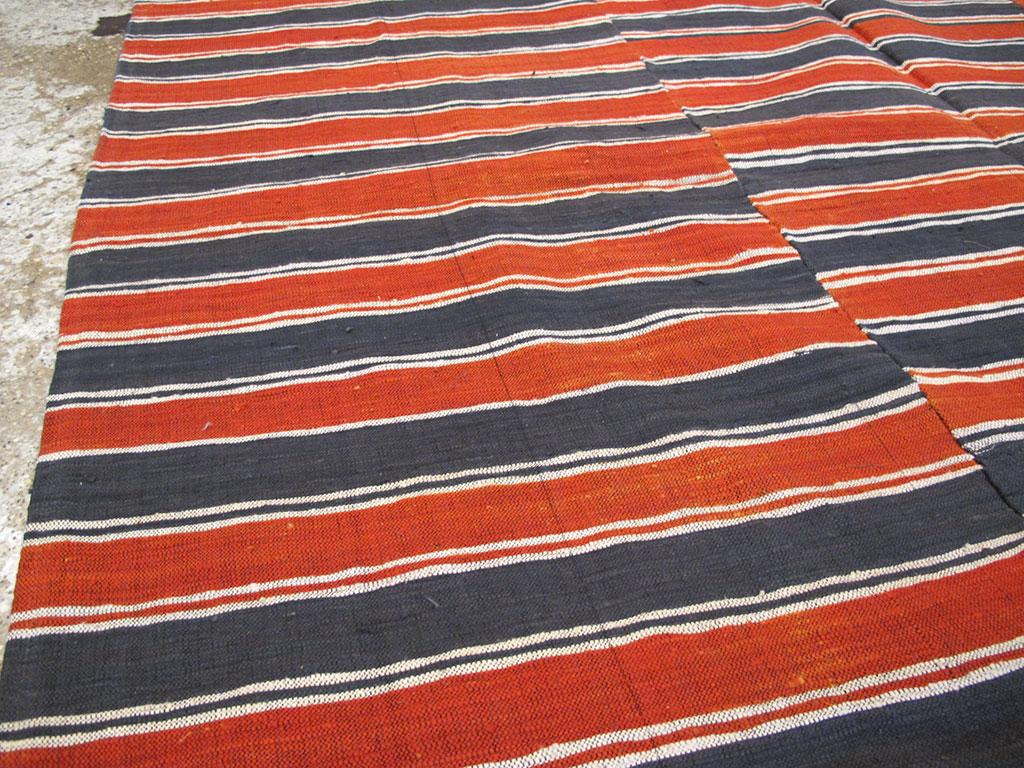 Wool Red & Black Mid-20th Century Handmade Turkish Flat-Weave Kilim Accent Rug For Sale