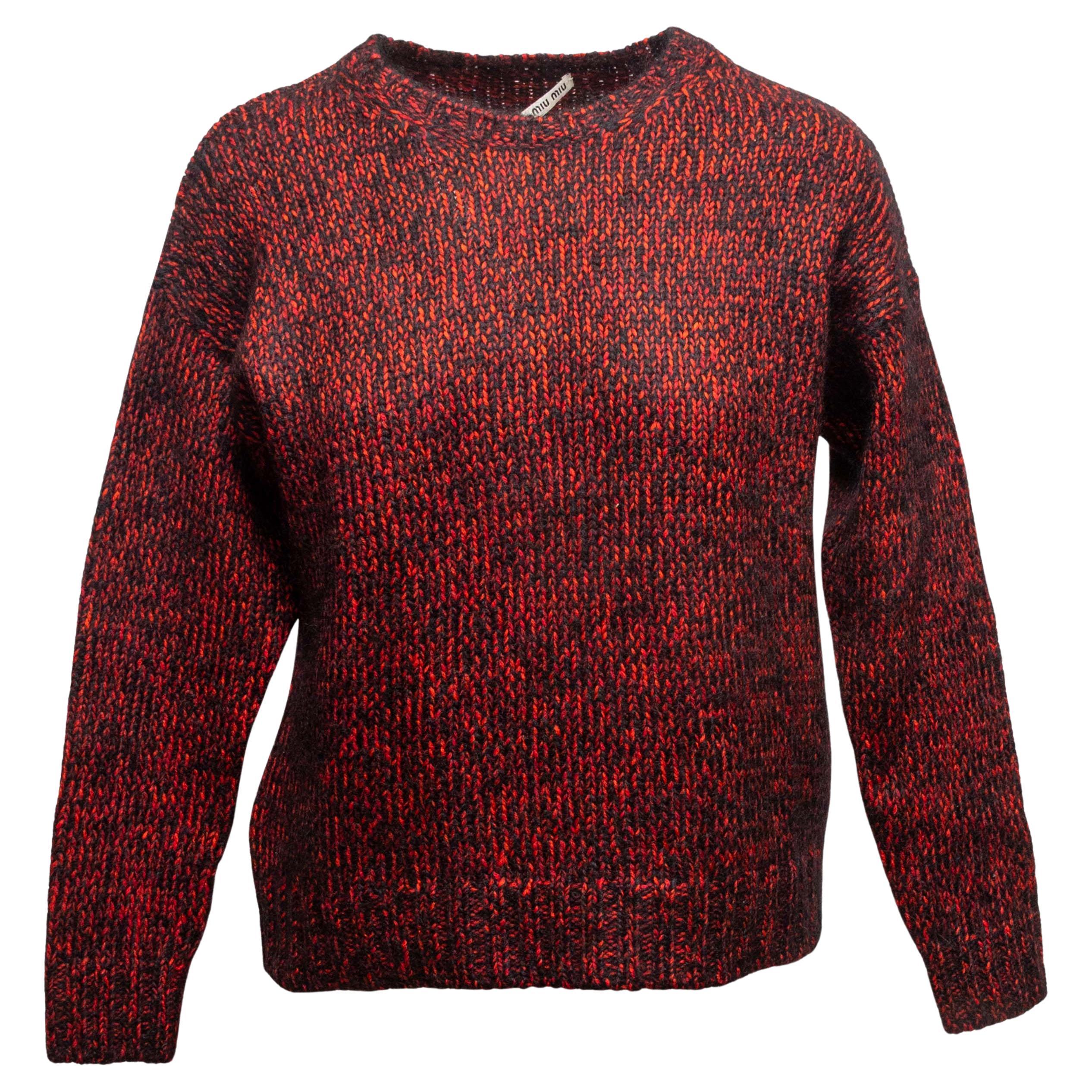 Red & Black Miu Miu Virgin Wool & Mohair Melange Knit Sweater Size IT 36