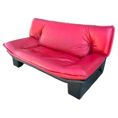 Red & Black Nicoletti Salotti Post Modern Italian Leather Low Loveseat Sofa