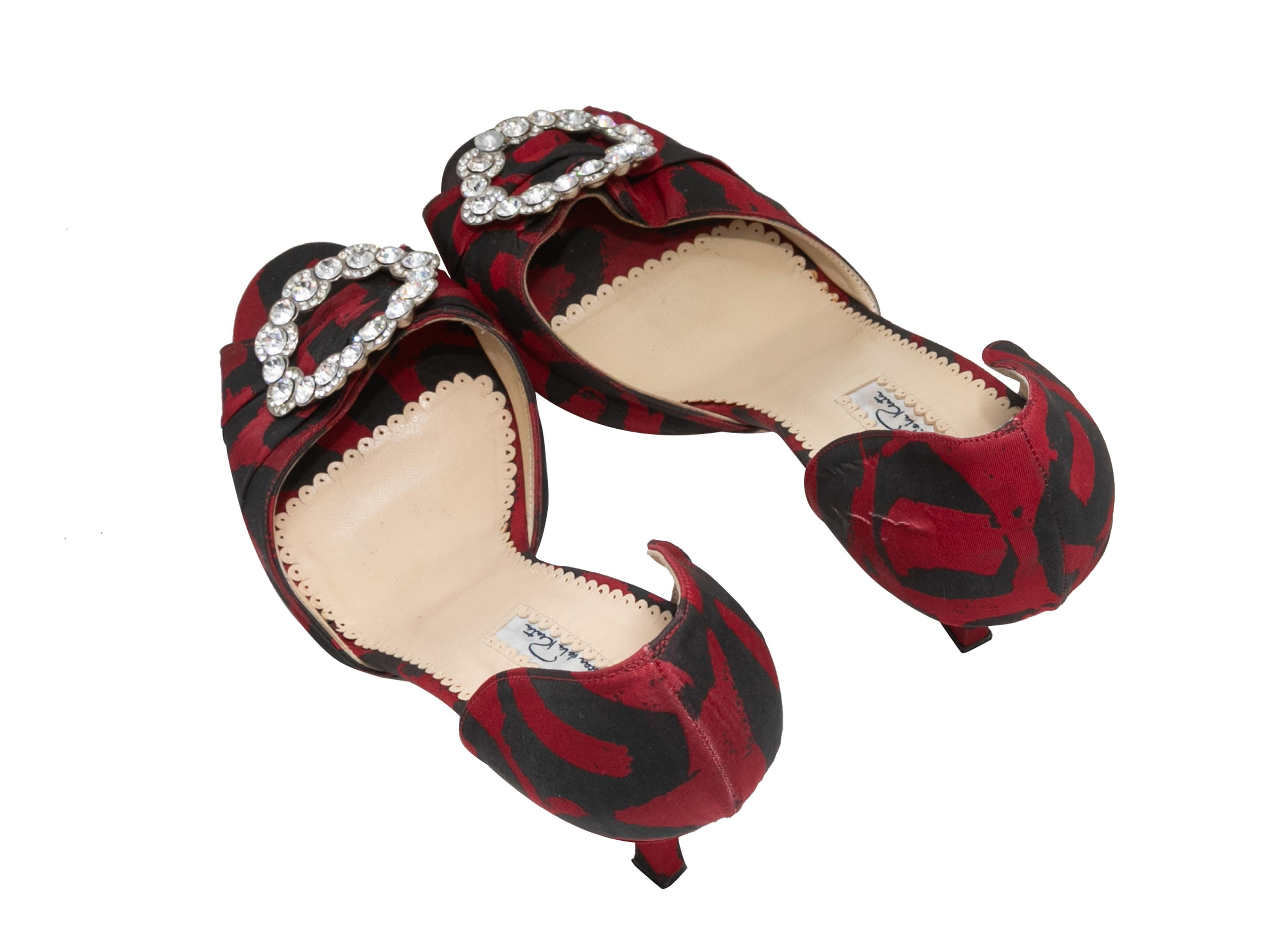 Oscar De La Renta Crystal Buckle d'Orsay Sandalen in Rot und Schwarz Größe 40 (Braun) im Angebot