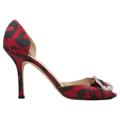 Oscar De La Renta Crystal Buckle d'Orsay Sandalen in Rot und Schwarz Größe 40