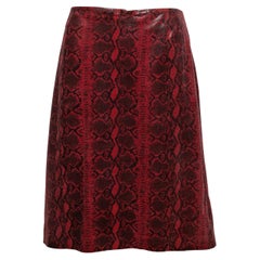 Red & Black Oscar de la Renta Faux Snakeskin Skirt Size US L