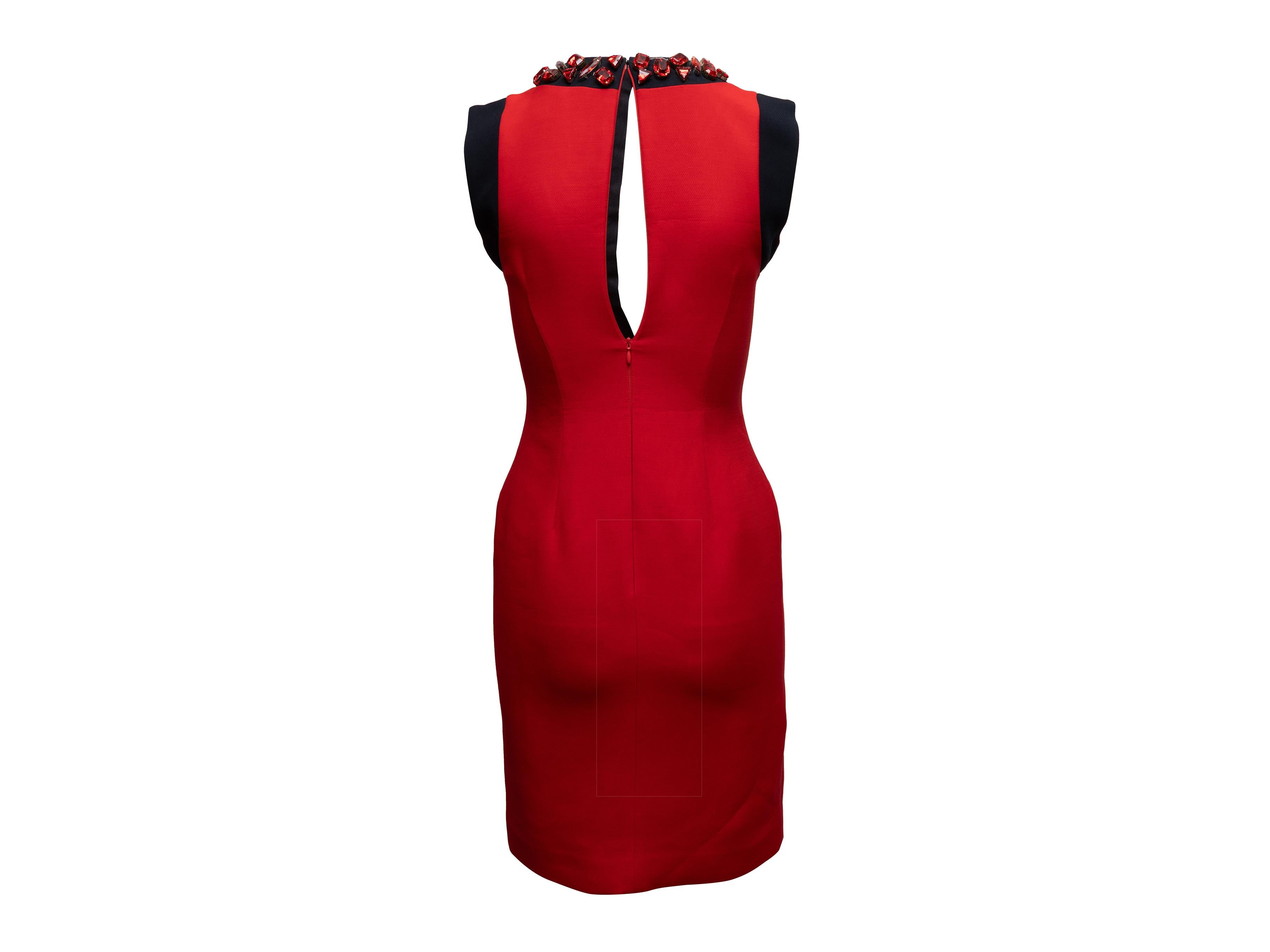 Red & Black Prada Embellished Wool & Silk-Blend Dress Size IT 38 In Good Condition For Sale In New York, NY
