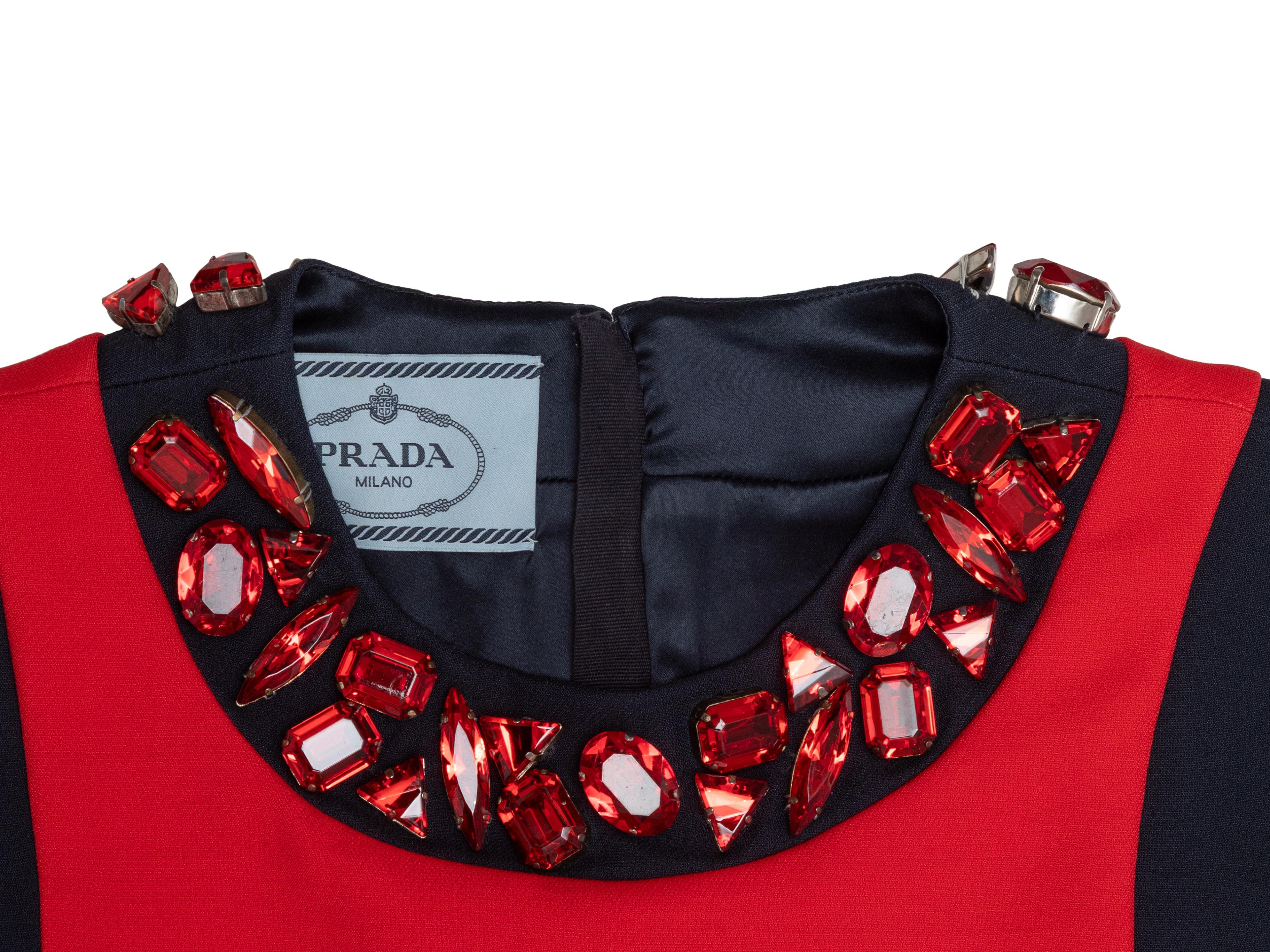 Women's Red & Black Prada Embellished Wool & Silk-Blend Dress Size IT 38 For Sale