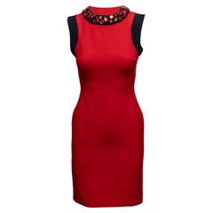 Rot-schwarzes Prada Kleid aus Wolle und Seidenmischung mit Verzierungen Größe IT 38