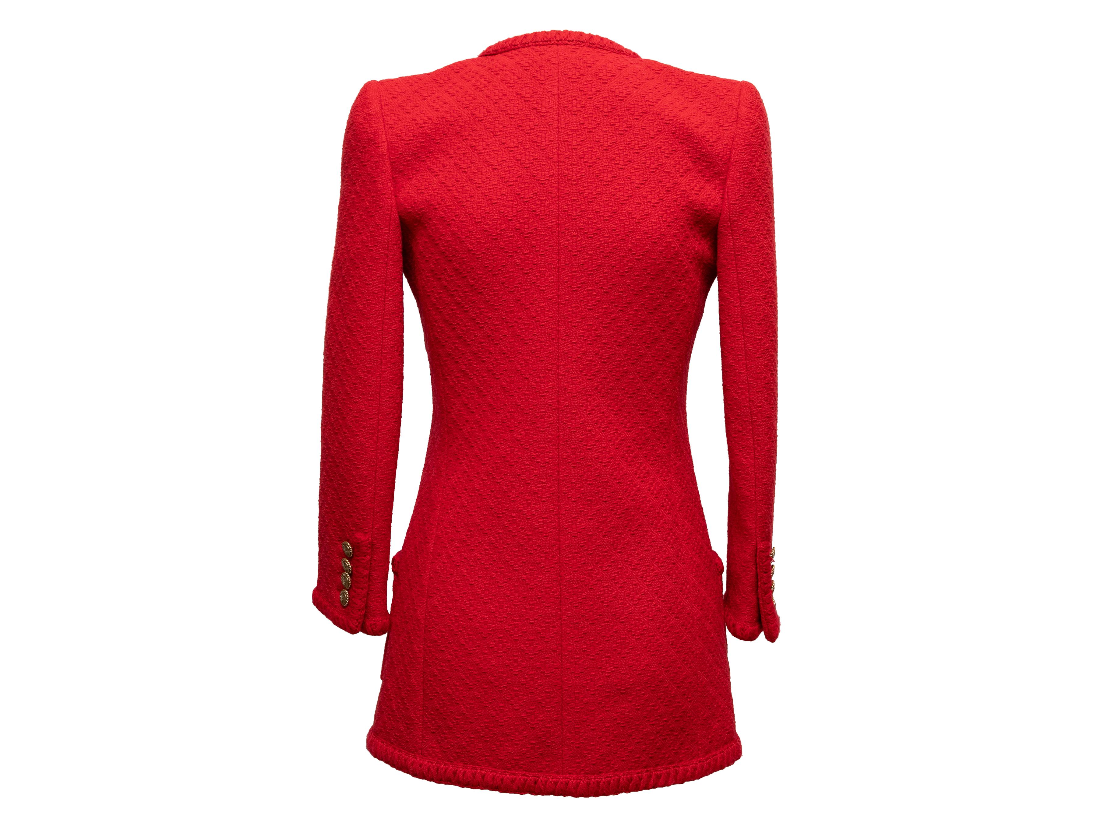 Red & Black Saint Laurent Longline Wool Tweed Jacket Size US S In Good Condition For Sale In New York, NY