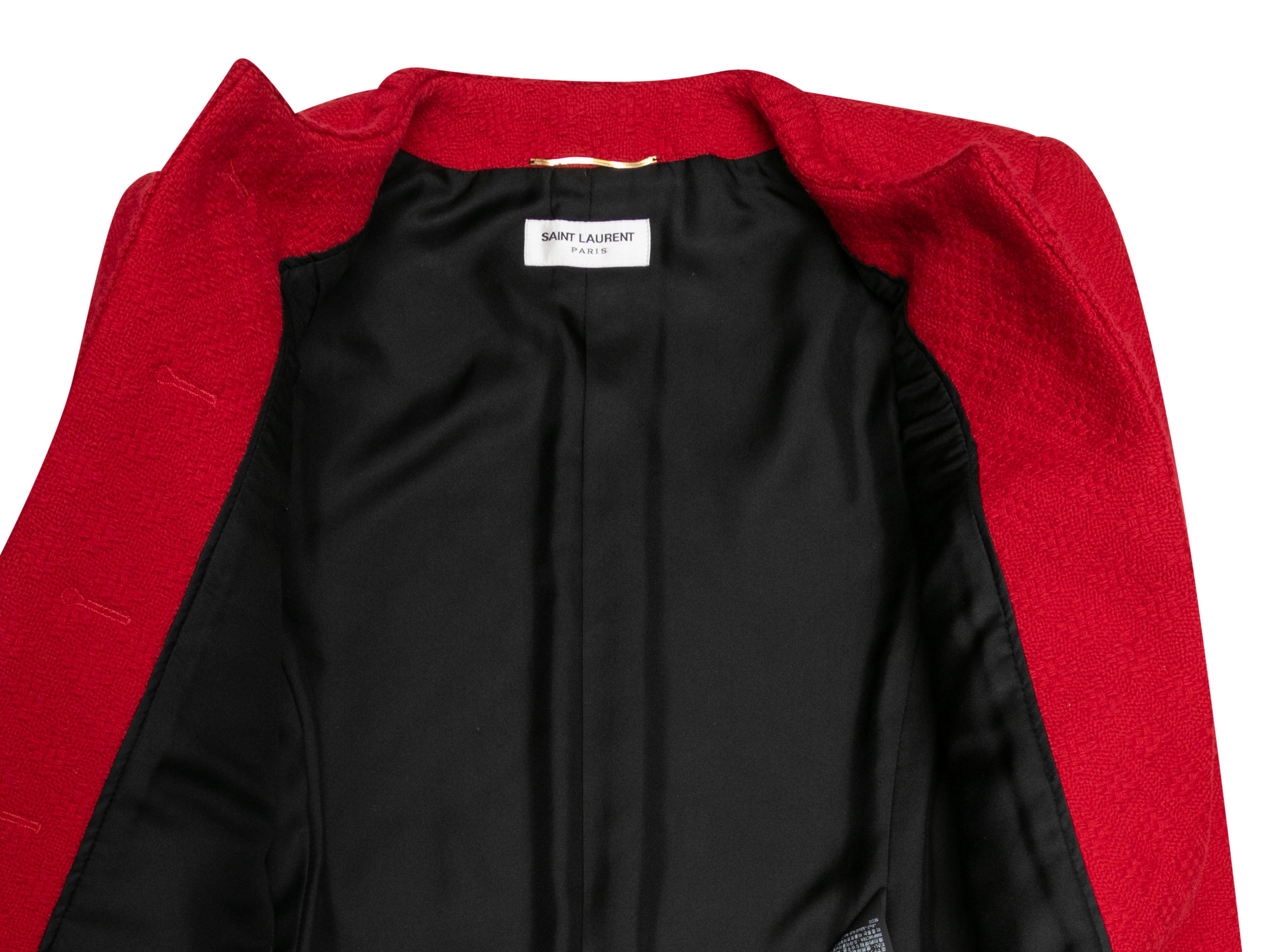 Women's Red & Black Saint Laurent Longline Wool Tweed Jacket Size US S For Sale