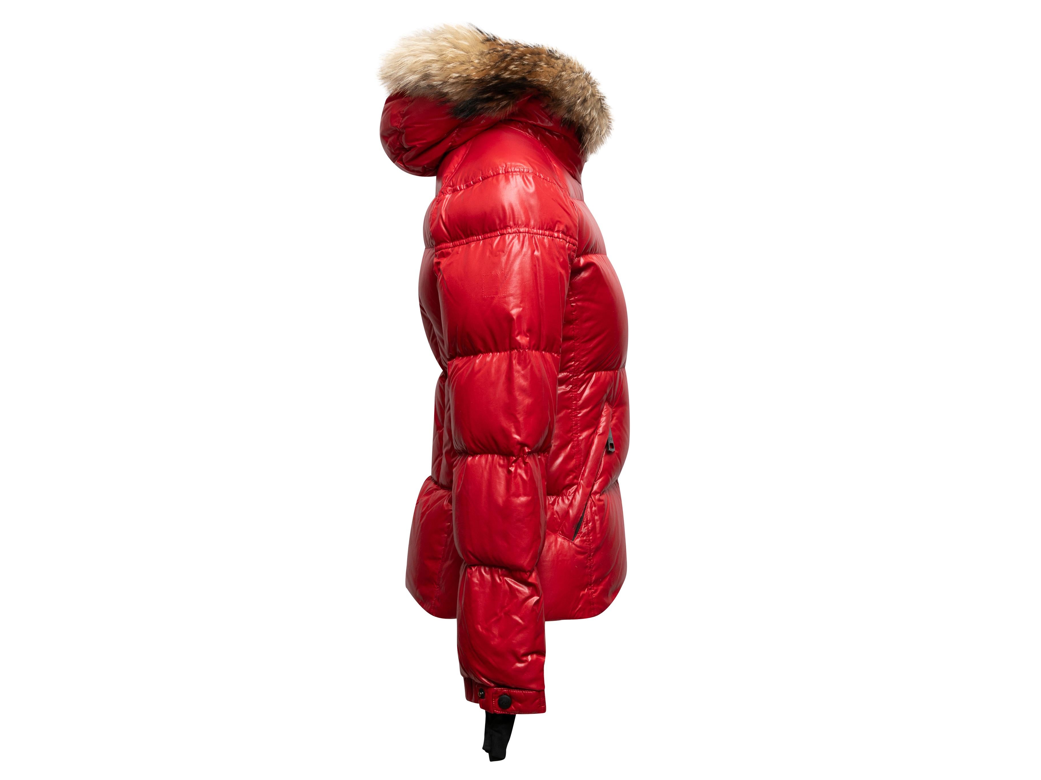 Red & Black Sam. Fur-Trimmed Hooded Puffer Jacket Size US S In Good Condition In New York, NY