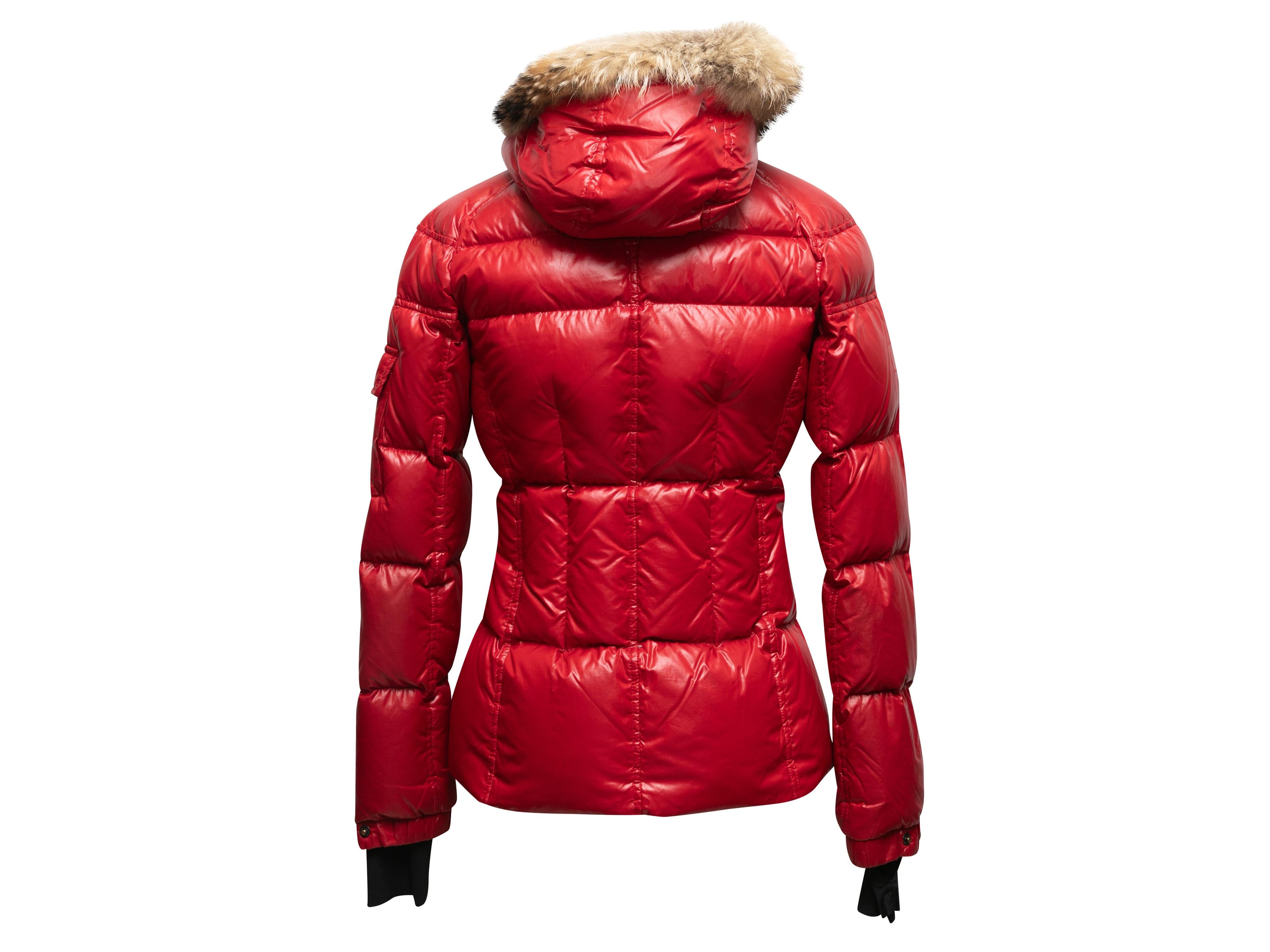 Women's Red & Black Sam. Fur-Trimmed Hooded Puffer Jacket Size US S